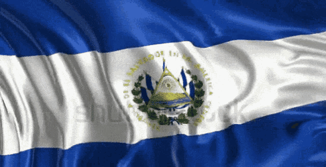 a blue white and yellow flag with the words el salvador on it