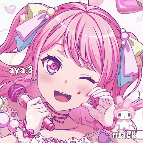 a pink anime girl with the name aya 3 on the bottom right