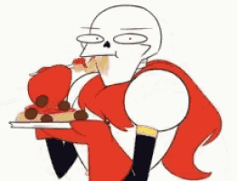 a cartoon drawing of papyrus eating a pizza
