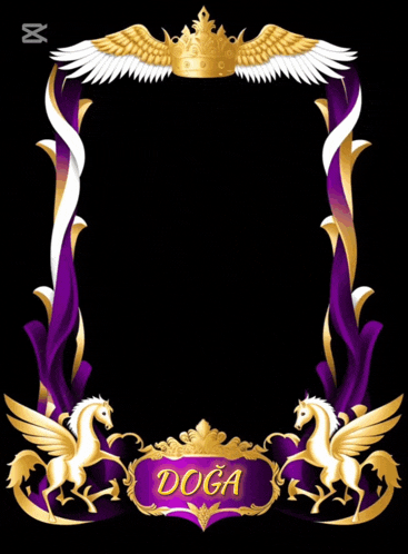 a purple and gold frame with the name doga in the center