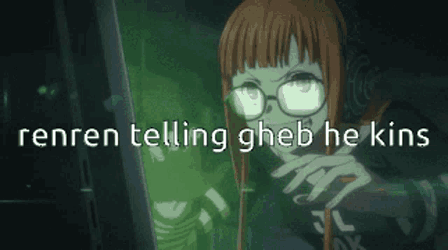 a girl with glasses is sitting in front of a computer screen .