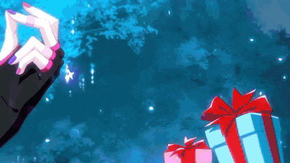 a person is holding a sword and a gift box
