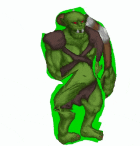 a drawing of a green monster with red eyes