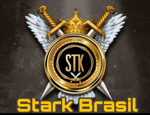 a logo for stark brasil has a crown and swords