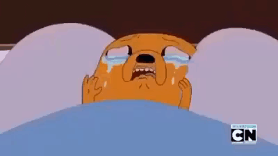 a cartoon dog is crying in bed with cn written on the bottom right