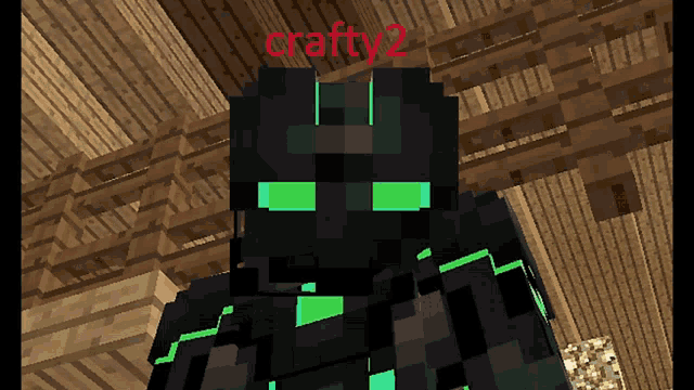 a minecraft character with green eyes and the name crafty2 in red