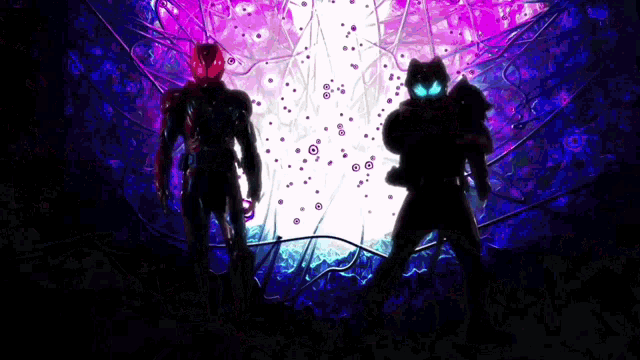 two silhouettes of a man and a woman are standing next to each other