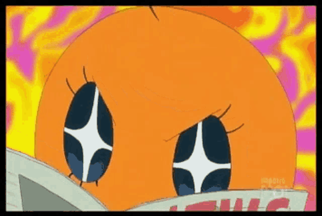 a close up of a cartoon character 's face with a very angry expression .