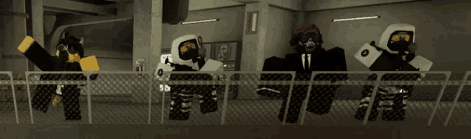 a group of roblox characters are standing on a balcony .