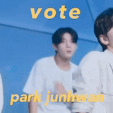 a group of young men are standing next to each other with the words vote park junhwan above them
