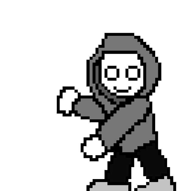 a pixel art drawing of a person wearing a hooded jacket .