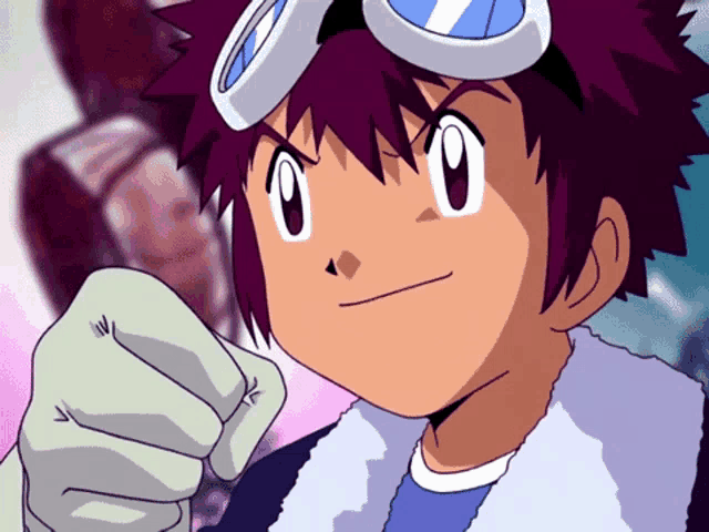 a cartoon character with a goggles on his head