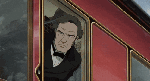 a man in a tuxedo and bow tie looks out of a window