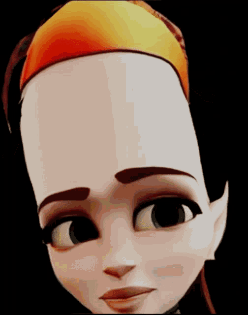 a close up of a cartoon character 's face with a yellow headband on