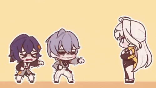 a cartoon of three anime characters standing next to each other .
