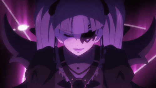 a purple and black anime character with a sword