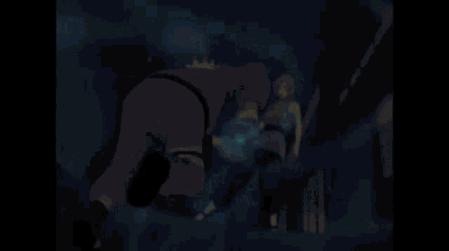 a blurry picture of a man and a woman in a cave