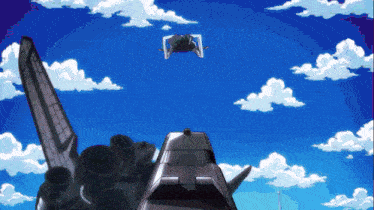 a cartoon drawing of a space shuttle flying in the sky