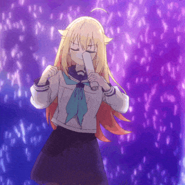 a girl in a school uniform is holding a piece of paper in front of her face