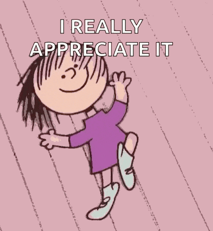 a cartoon of a girl waving with the words `` i really appreciate it ''