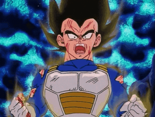 a cartoon character with a blue background is screaming with his mouth open