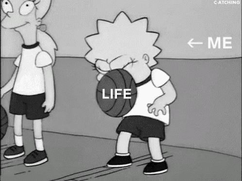 a black and white cartoon of lisa simpson holding a basketball while standing next to a girl .