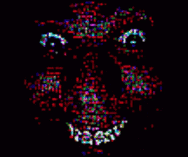 a smiley face made up of colorful dots on a black background .