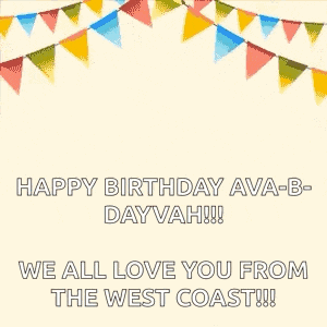 a birthday card with balloons and a gift with the words `` we all love you from the west coast '' written on it .