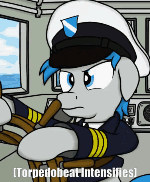 a cartoon of a pony holding a steering wheel with the words torpedobeat intensifies below it
