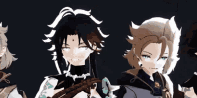 a group of anime characters including albedo and xiao