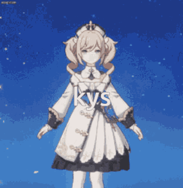 a cartoon girl is wearing a white dress and a mask .