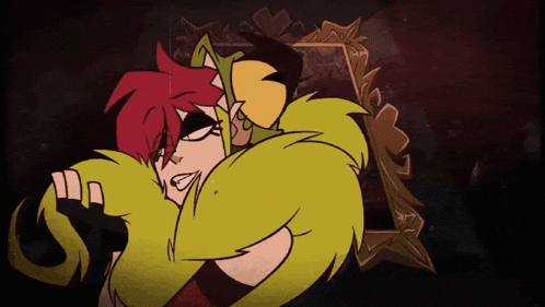 a cartoon character with red hair and green hair