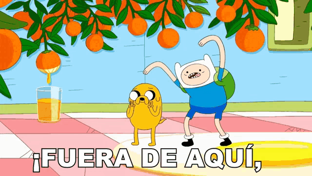 a cartoon character with the words fuera de aqui written below him