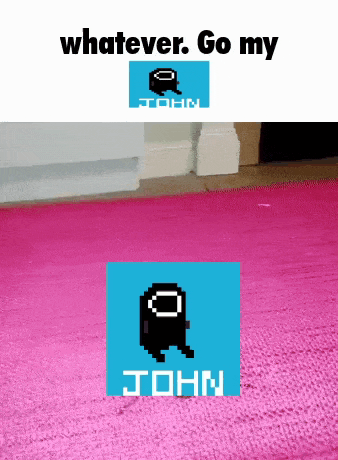 a pink rug with a blue sign that says john