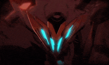 a blurred image of a monster with blue lights coming out of its eyes