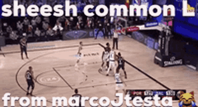a basketball game is being played on a court with the caption sheesh common