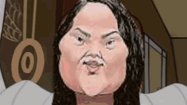 a cartoon of a woman with a very large face .