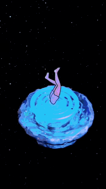 a cartoon of a person falling into a black hole on a planet .