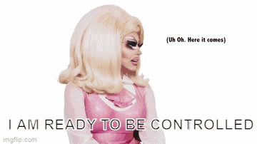 a picture of a drag queen sitting on a stool with the words possessed and completely possessed