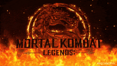 a poster for mortal kombat legends shows a dragon in flames