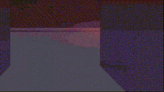 a pixel art drawing of a pink teddy bear with a blue eye