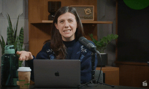 a woman sitting in front of a microphone with the words " i didn 't dislike " behind her