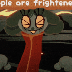 a cartoon character holding a sign that says " people are frightene "