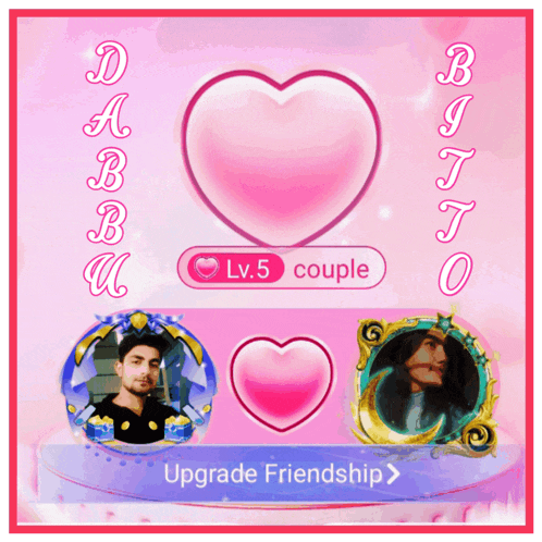 a pink background with a couple of hearts and a button that says upgrade friendship