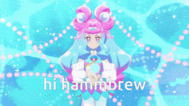 a girl with pink hair and the words hi hammbrew