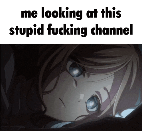 a picture of a girl with the words " me looking at this stupid fucking channel "