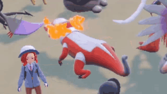 a red and white dragon with flames coming out of its mouth
