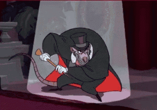 a cartoon rat wearing a top hat and gloves holding a cane