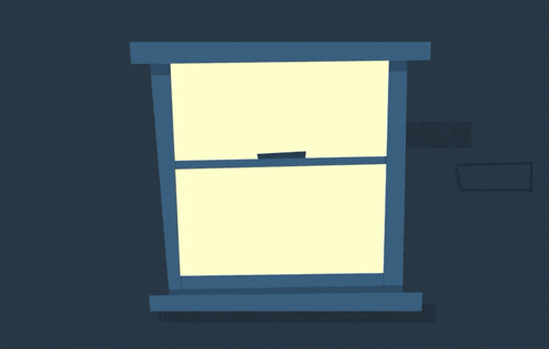 a cartoon drawing of a window with a plant looking out of it