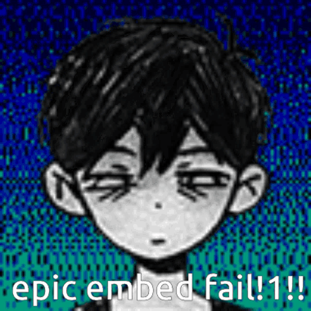 a black and white drawing of a boy 's face with the words epic embed fail ! 1 !